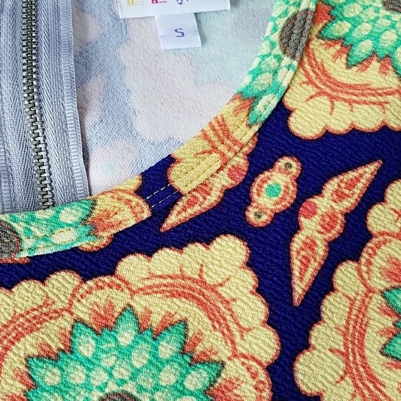 NEW Lularoe Amelia Mod Floral‎ Dress S Fit & Flare Blue Yellow Orange NWT - Picture 3 of 8